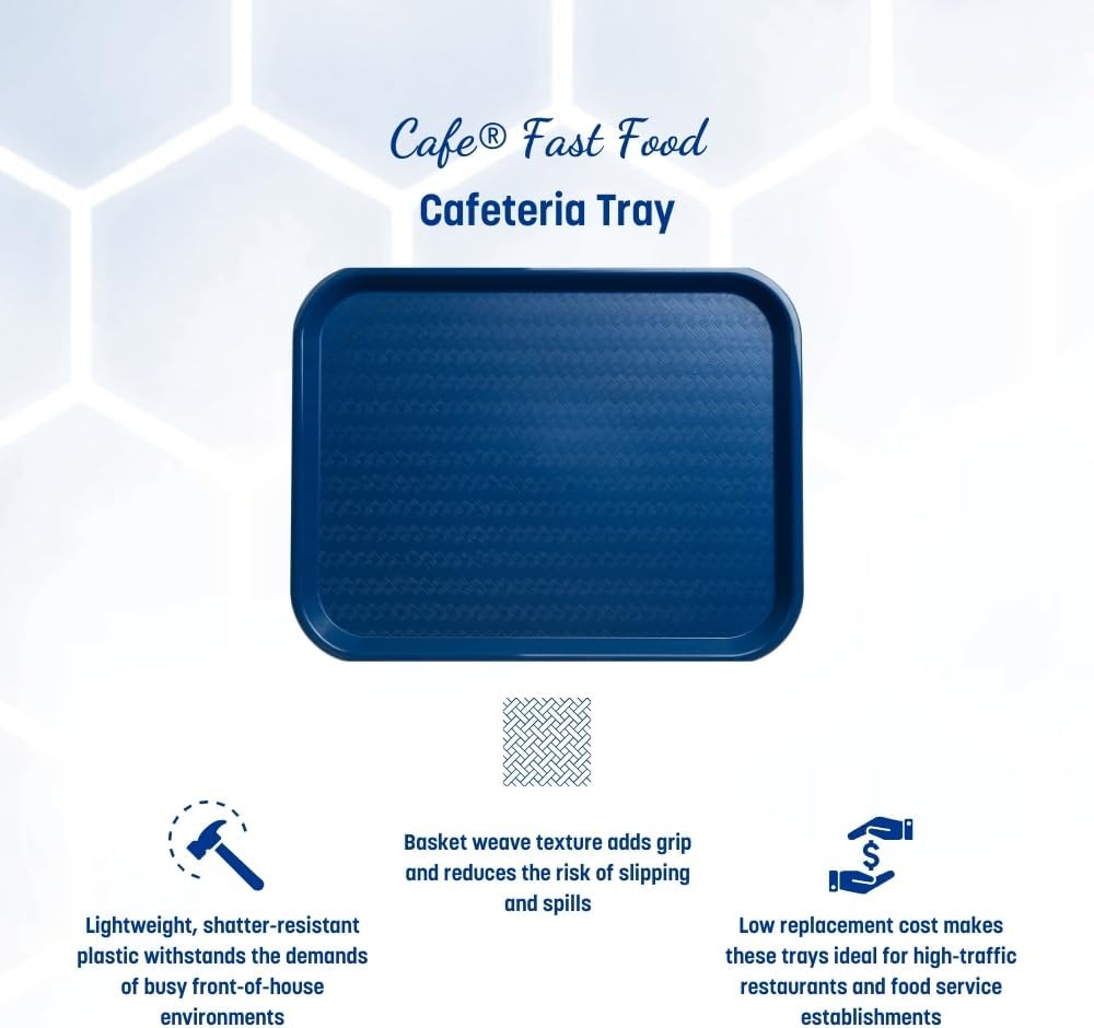 Carlisle FoodService Products Cafe Fast Food Cafeteria Tray with Patterned Surface for Cafeterias, Fast Food, And Dining Room, Plastic, 17.87 X 14 X 0.98 Inches, Blue