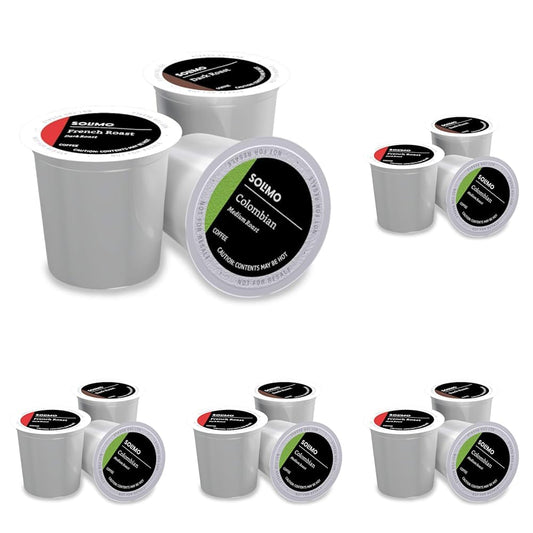 Amazon Brand - Solimo Coffee Pods, Assorted pack (French, Dark, Colombian), Compatible with Keurig 2.0 K-Cup Brewers, 100 Count (Pack of 5)