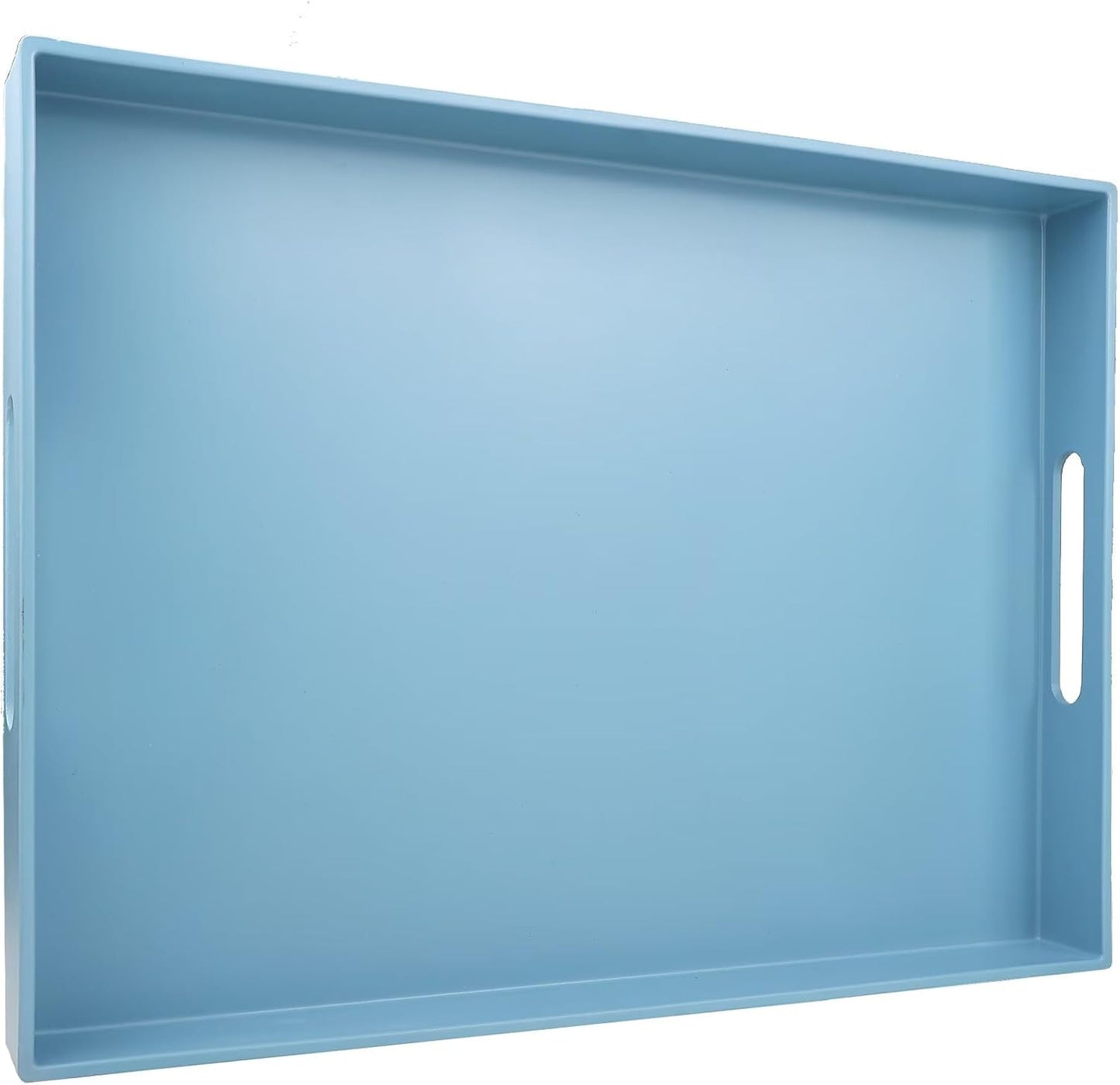 Blue Serving Tray for Coffee Table, Rectangular Plastic Decorative Tray with Handles for Entertaining, Outdoor Patio, Living Room, Ottoman, Bathroom Counter, 11.8”*15.7”*1.6”