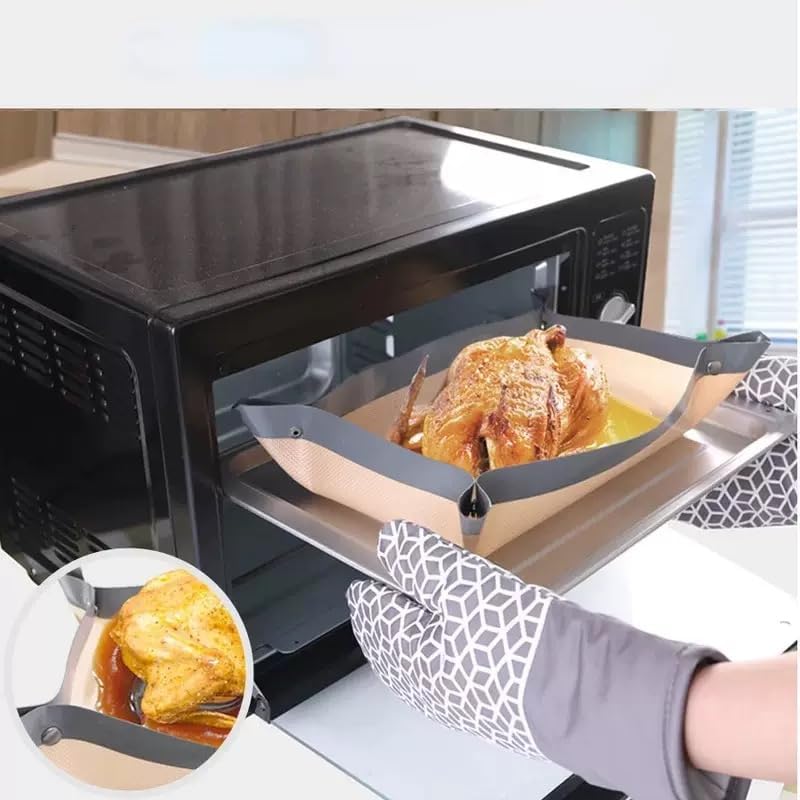 2 Pcs Silicone Fiber Baking Mat with Buckle,Corner Clip for Leak Proof Baking Pan or Unclip for Flat Baking Sheet Liner, Oven Liner (30X21cm,42x29.5cm) BPA-Free and Non-Stick