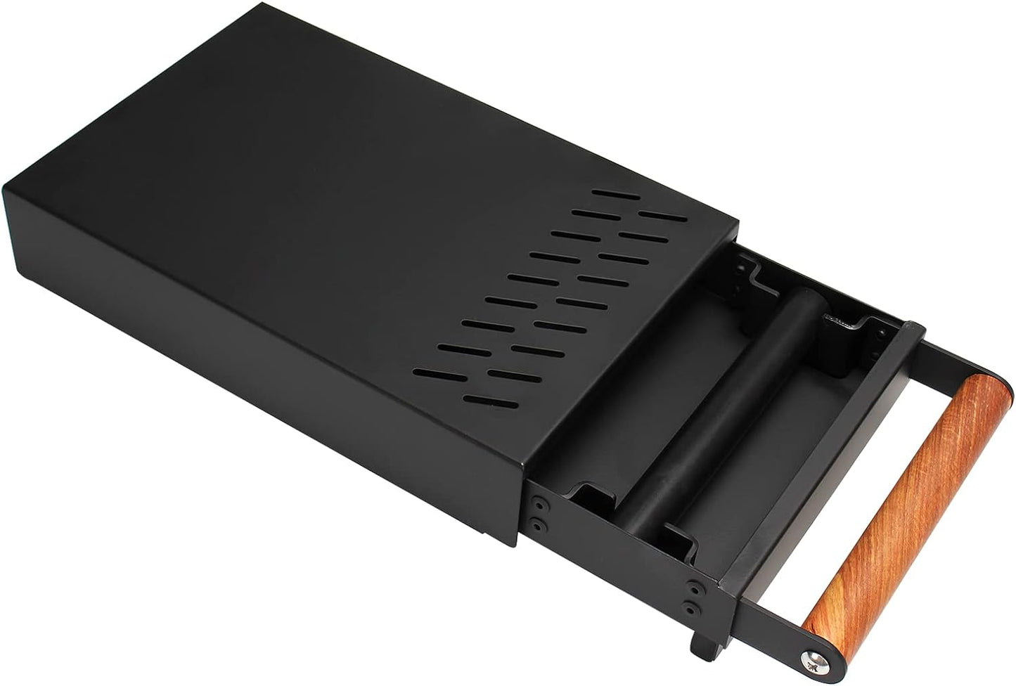 Espresso Knock Box Drawer,Stainless Steel Detachable Coffee Pucks Knock Container, Shock-Absorbent Durable Barista Style Knock Box, Removable Knock Bar,Wood handle and Non-Slip Base (Black)