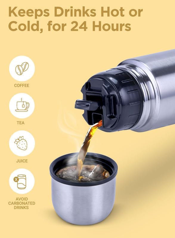 Milton Thermosteel Flip Lid 750, Double Walled Vacuum Insulated Thermos 750 ml | 25 oz | 24 Hours Hot and Cold Water Bottle with Cover, Stainless Steel, BPA Free, Leak Proof | Silver