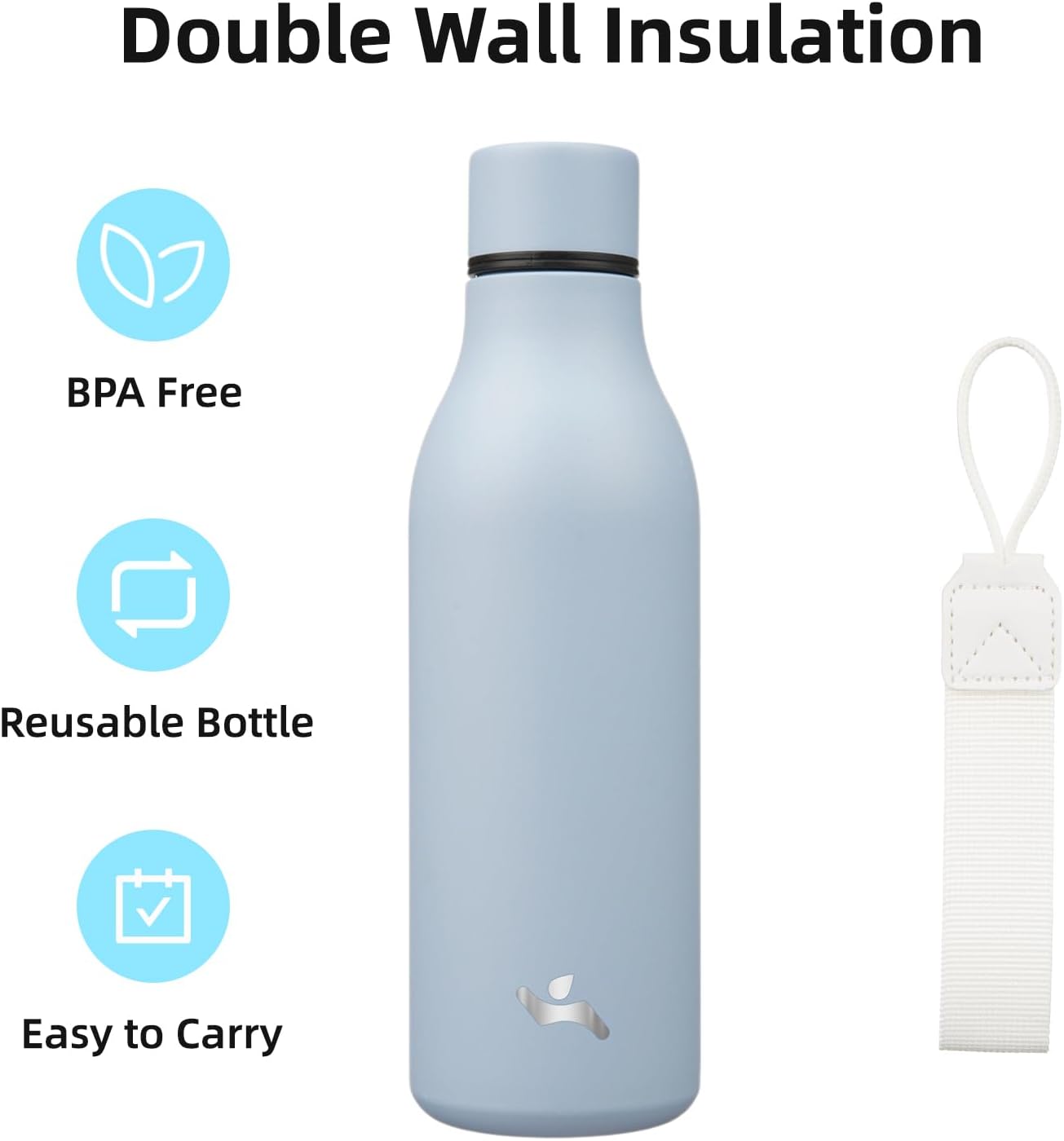 Insulated Water Bottle with Strap,18 oz Double Wall Stainless Steel Vacuum Bottles Metal Water Flask,Candy Blue