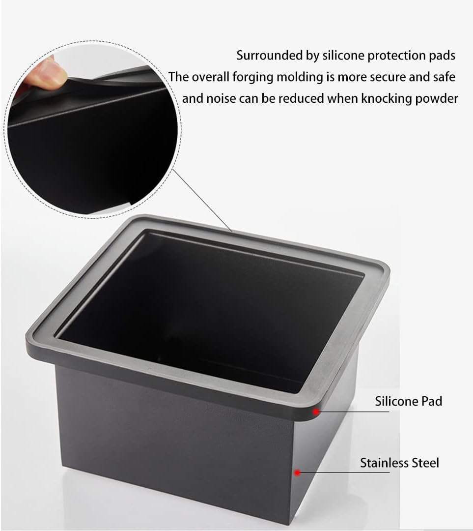 Coffee Knock Box, Stainless Steel Dump Bin Espresso Knock Box for Coffee Grounds with Removable Non-Slip Base Shock-Absorbent for Knocking Portafilter Filter Grinds (S)