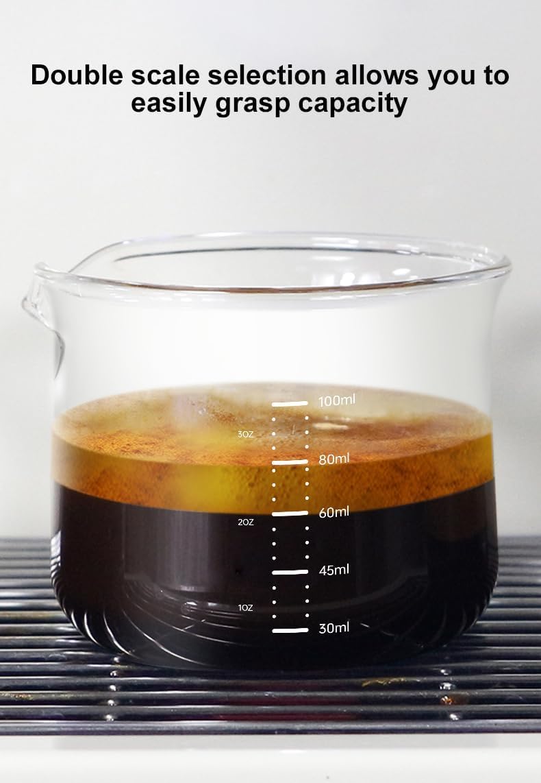 Espresso Cups, 100ML/3OZ Espresso Cups, Espresso Shot Glasses with V-Shaped Mouth, Clear Accessories, Milk Frothing Pitcher (1pcs)