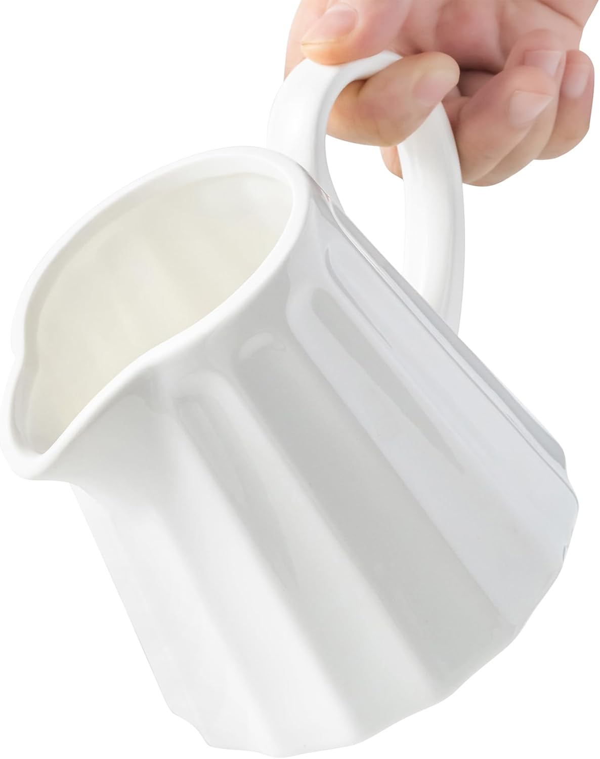 Ceramic Creamer Pitcher,17 Oz Coffee Creamer Container with Handle, Small Milk Pitcher Pourer for Sauces, Salad, White