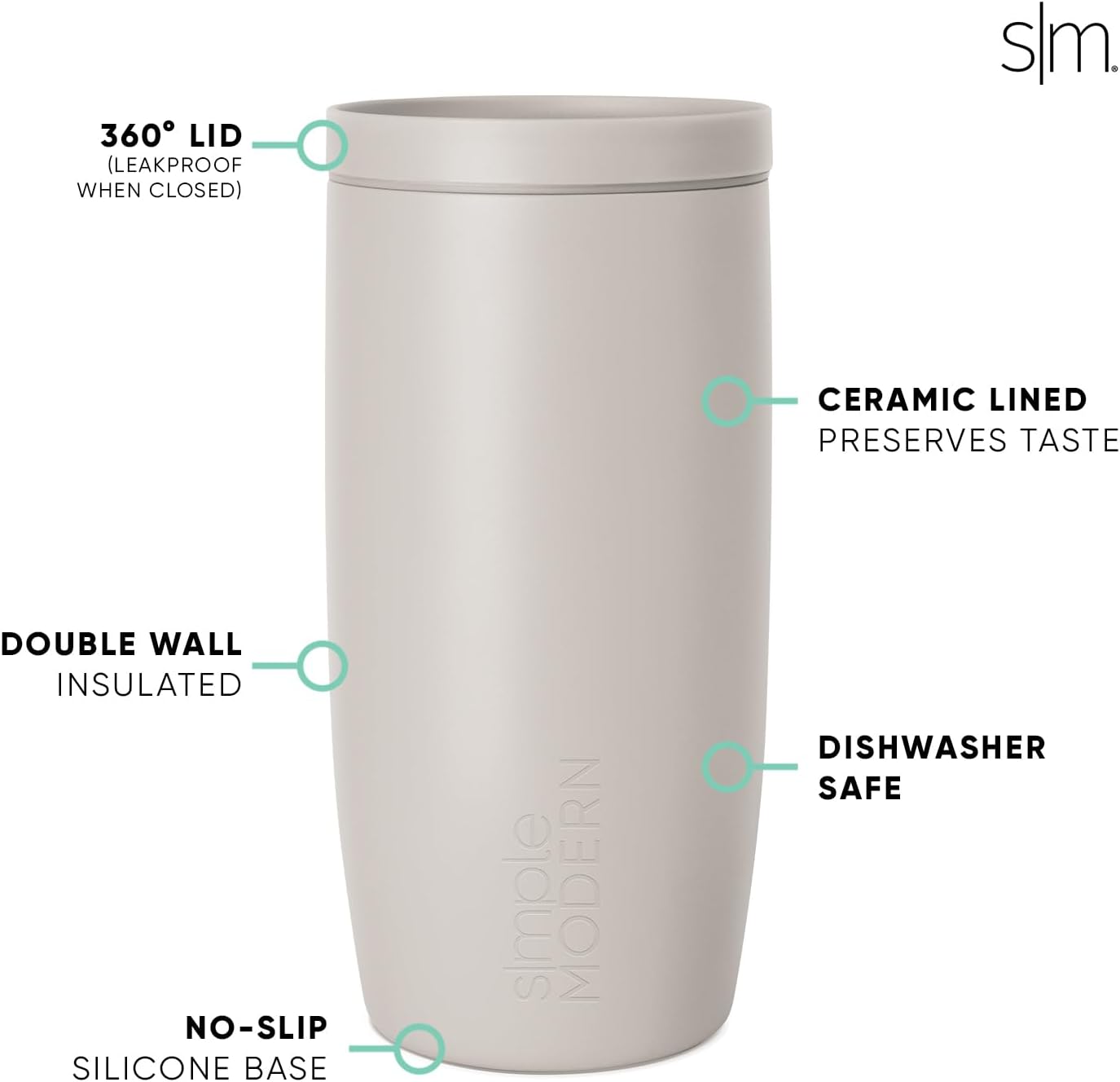 Simple Modern Voyager Signature | 16oz Travel Coffee Mug Tumbler with 360° Lid | Gifts for Women Men | Ceramic-Lined Insulated Stainless Steel Cold Brew Iced Coffee Cup | Flame
