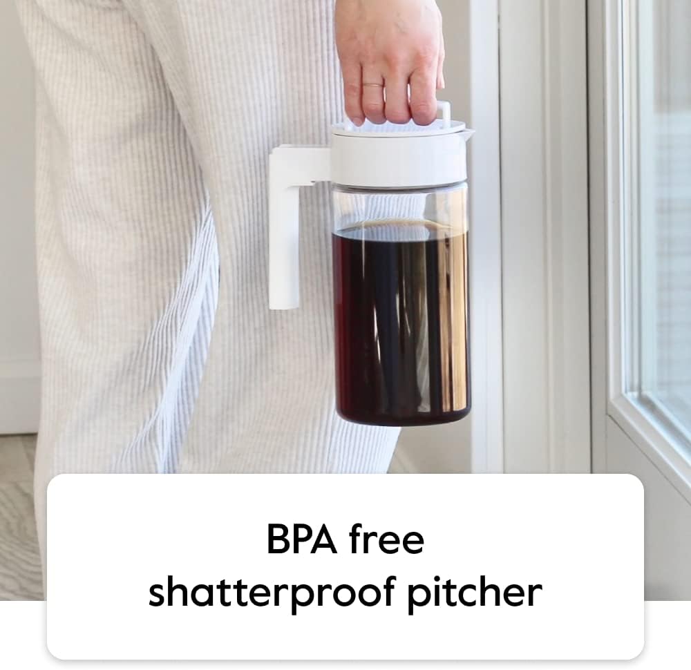 Takeya Tritan Cold Brew Coffee Maker - Airtight Pitcher with Leak-Free Lid - BPA-Free Cold Brew Maker with Silicone Handle - Dishwasher-Safe Pitcher for Homemade Cold Brew - 2 Quart, Stone