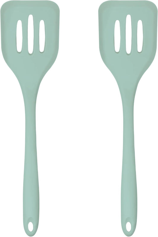 Silicone Slotted Turner Set – 2-Piece Set of Turner Spatulas for Eggs and Pancakes – Kitchen Tools & Accessories with Comfortable Handles, Heat-Resistant Utensils for Cooking and Baking – Pastel Green