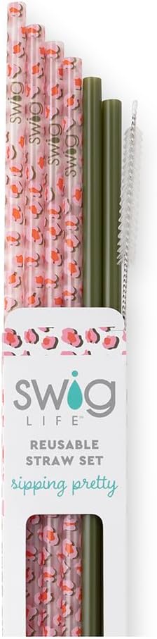 Swig Life Reusable Straws On the Prowl + Olive Straw Set & Cleaning Brush, Each Straw is 10.25 inch Long (Fits Swig Life 20oz Tumblers, 22oz, and 32oz Tumblers)