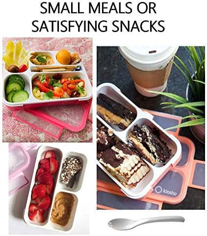 kinsho MINI Bento Box Snack Containers for Kids Small Lunch-Boxes for Girls Boys | Leakproof Toddler Containers for Pre-School Baby Day-Care or Adults | BPA Free 3 Compartments | Pink Coral - Orange