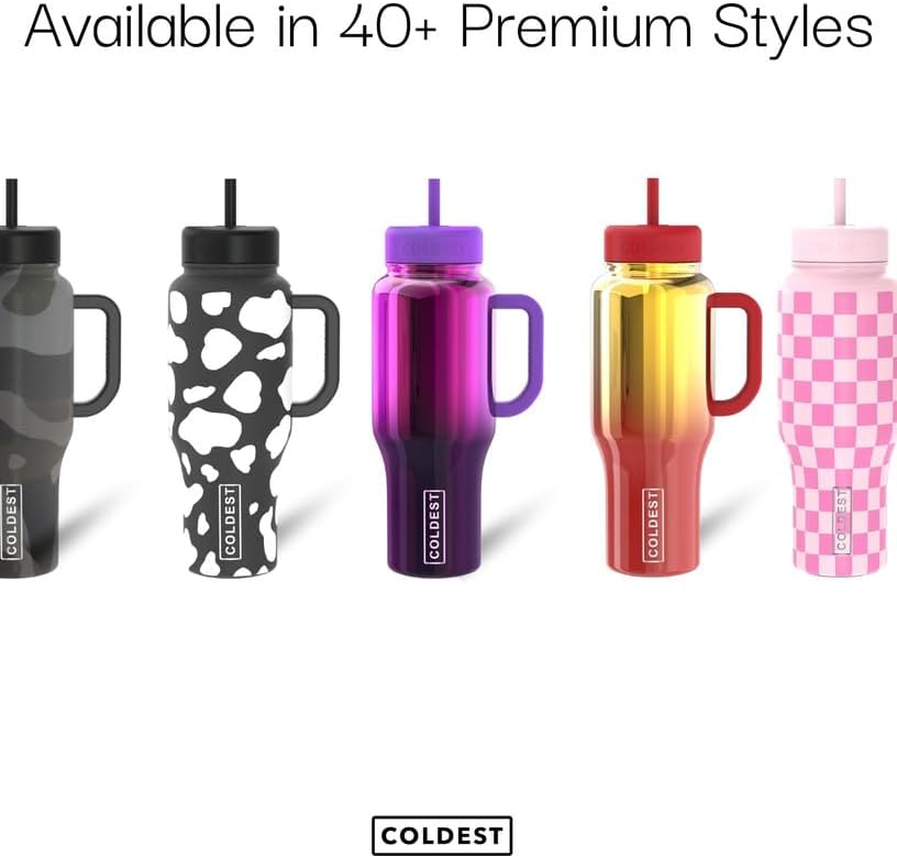 Coldest 40 oz Tumbler with Handle and Straw - 100% Leak Proof Insulated Tumbler with Lid and Straw (3 Lids) - Stainless Steel Tumblers for Women & Men - Cup Holder Friendly Base, 46 oz (White Croc)