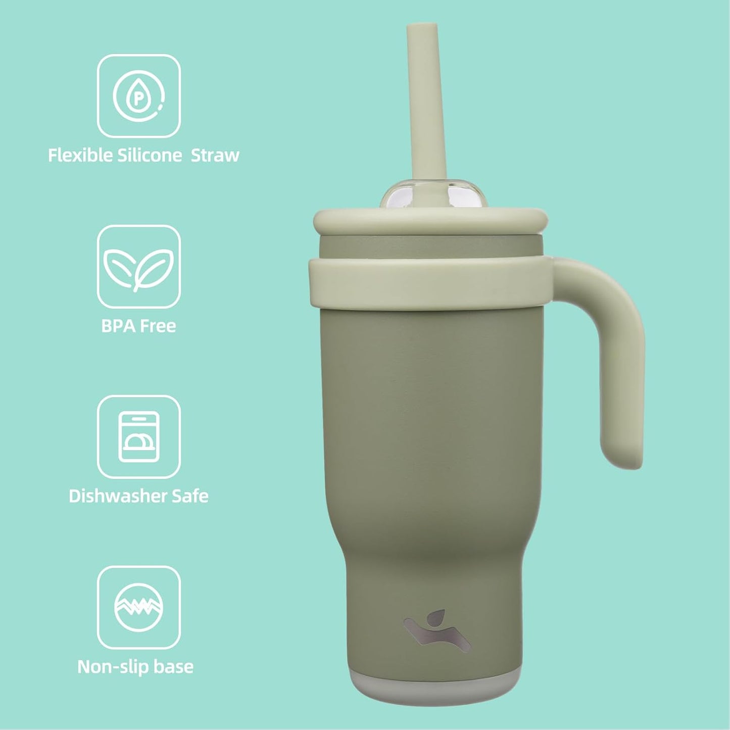 18 oz Tumbler with Side Handle, Insulated Water Bottle with Straw and 2 in 1 Lid, Stainless Steel Cup Travel Coffee Mug for Sports Office Gym,Camp Green