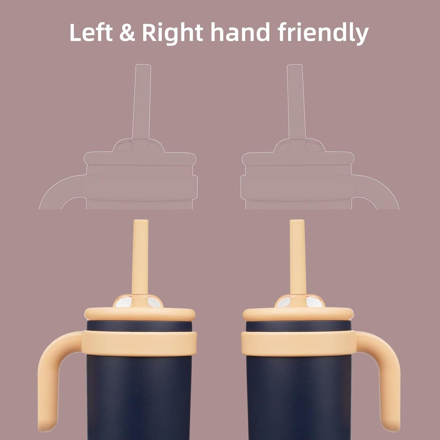 14 oz Tumbler with Side Handle, Insulated Water Bottle with Straw and 2 in 1 Lid, Stainless Steel Cup Travel Coffee Mug for Sports Office Gym,Navy Blue