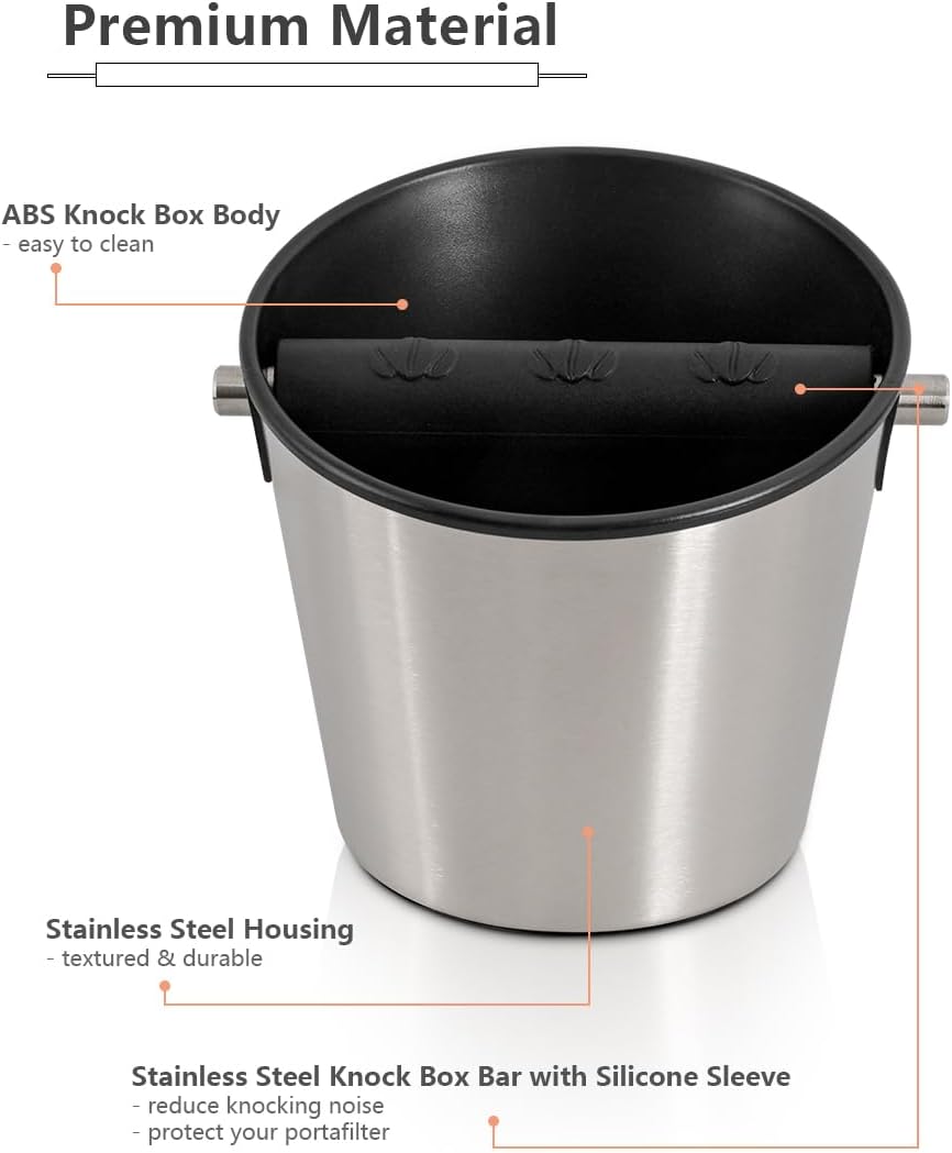 CAFEMASY Espresso Knock Box Barista-Tools - Mini Size Stainless Steel Coffee Puck Disposal Knock Box Espresso Machine Accessories Knock Out Box Container Dump Bin