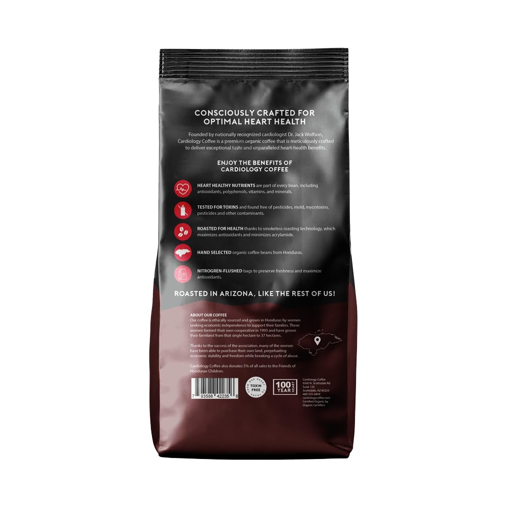 Cardiology Coffee – Whole Bean Coffee – USDA Certified Mold-Free 12oz Premium Medium Roast Organic Coffee Beans with Antioxidant Benefits – Perfect for Heart Healthy Lifestyle