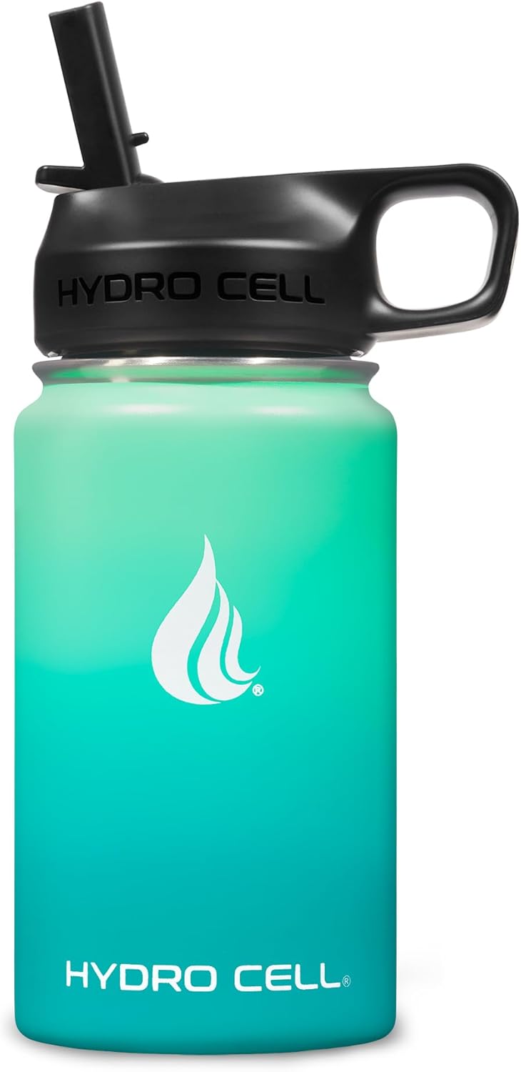 HYDRO CELL Stainless Steel Insulated Water Bottle with Straw - For Cold & Hot Drinks - Metal Vacuum Flask with Screw Cap and Modern Leakproof Sport Thermos for Adults (Mint/Green 14oz)