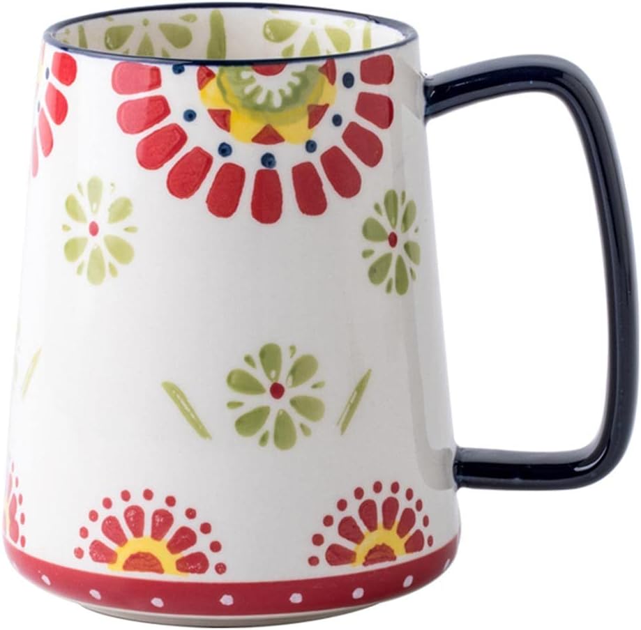 Large Ceramic Coffee Mug, 24 oz Big Tea Cup with Large Handle, Vintage Coffee Cup for Office and Home, Dishwasher and Microwave Safe (Multicolour)