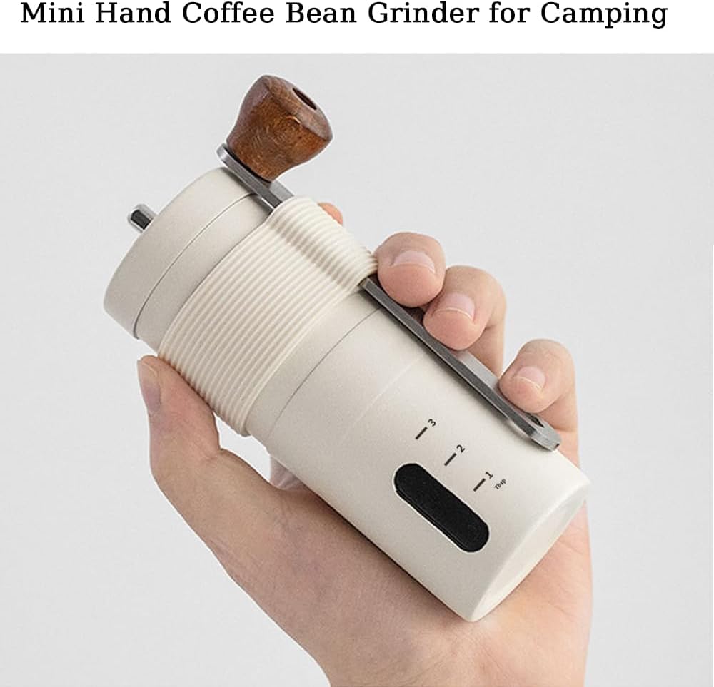 Mini Manual Coffee Bean Grinder for Travel Camping, Hand Held Espresso Burr Ceramic Coarseness White 304 Stainless Steel Small Mill Kit for Home Use with Portable Storage Pouch Brush Spoon
