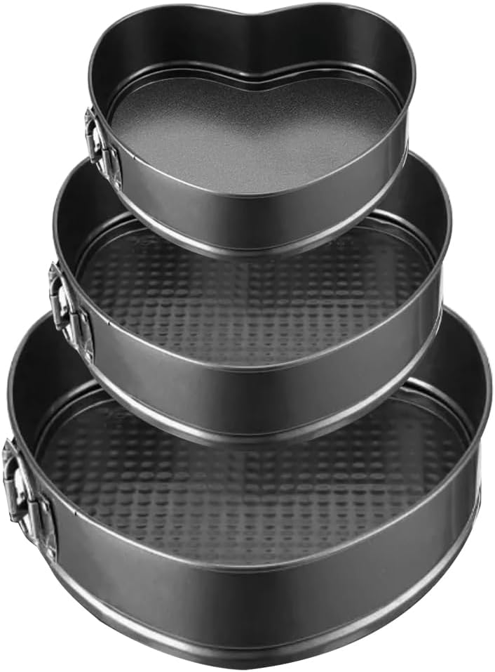 Heart Springform Cake Pan Set of 3 Non Stick Durable Cake Baking Pans with Removable Bottom Cake Molds for Baking