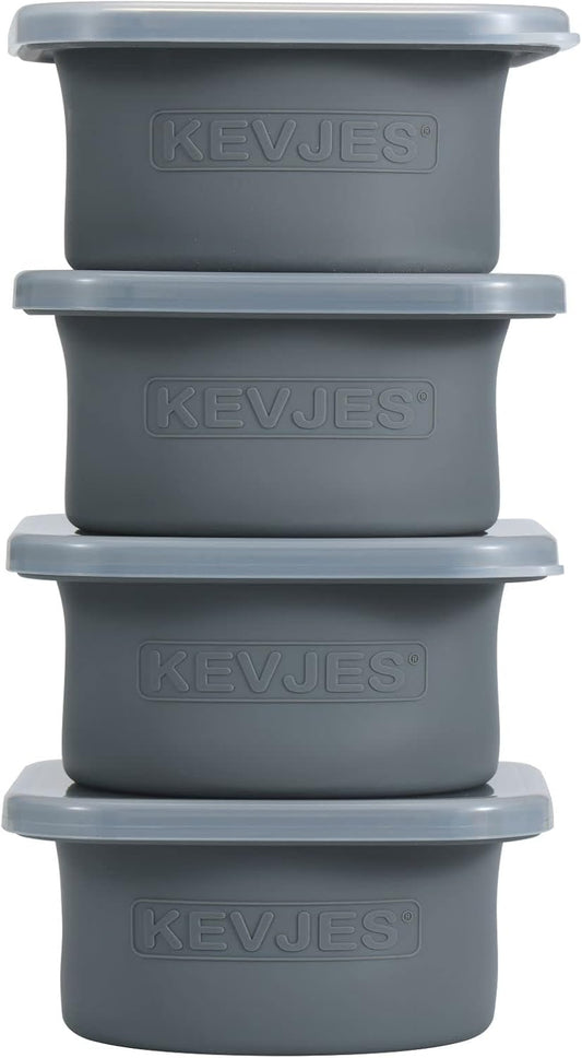 PLUS 1000ml Pizza Dough Proofing Boxes for DIY Artisan Pizza, Food Grade Silicone Stackable Containers with Lids, Sturdy Reinforced Steel. Freezer, Fridge, Dishwasher Safe (4Space Grey Plus)