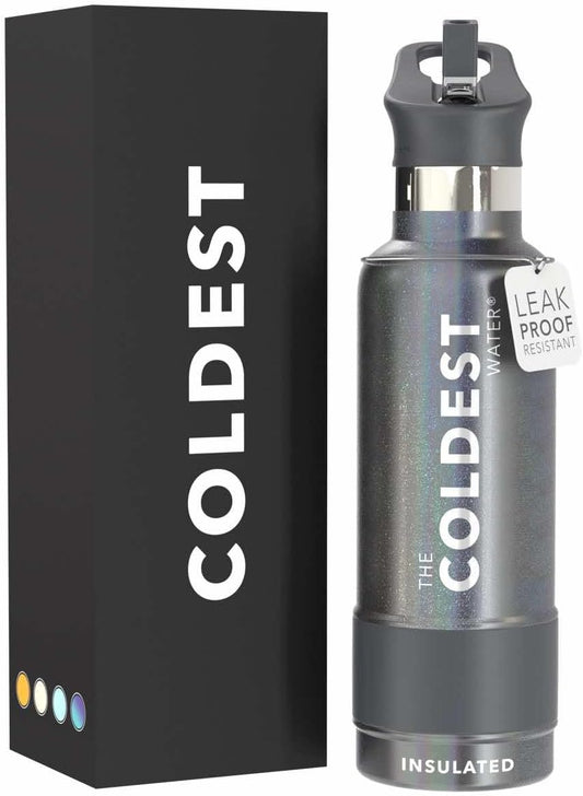 Coldest Insulated Water Bottle with Straw Lid - Stainless Steel Metal Insulated Bottle for Men & Women (Stardust Glitter, 21 oz)