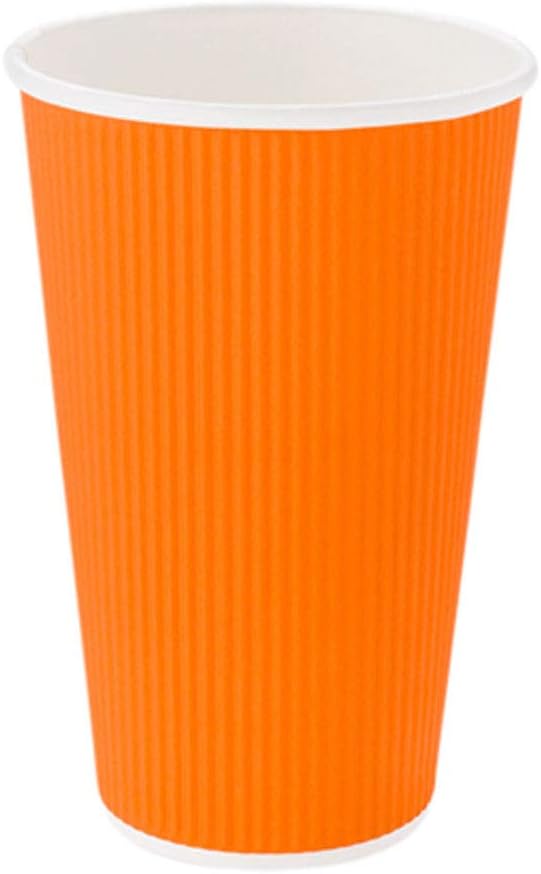 Restaurantware 16 Ounce Ripple Wall Disposable Coffee Cups, 500 Insulated Orange Paper Tumblers, Rolled Rim Design, Lids Sold Separately for Hot Drinks like Tea, Hot Chocolate and More