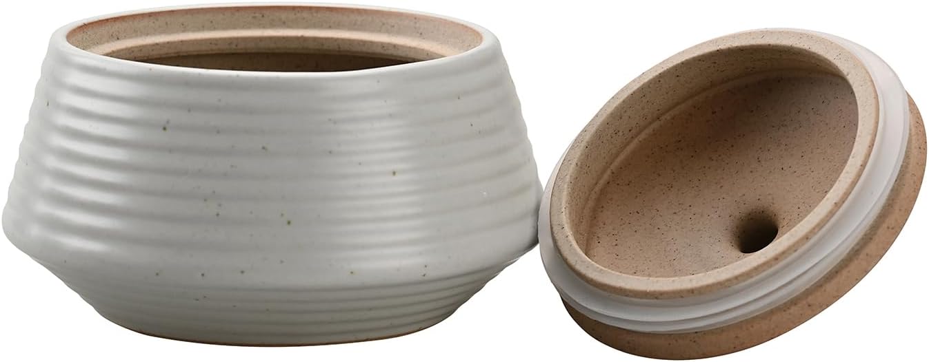 Retro Kitchen Canisters Ceramic Food Storage Jar Roud Shape with Silicone Airtight Lid for Tea, Coffee, Nuts, Herb, Spice, Sugar (Low White)