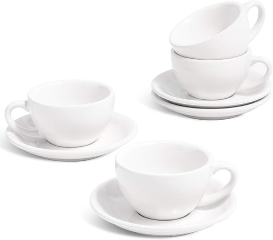 LE TAUCI 3 oz Espresso Cups with Saucers, Demitasse Coffee Cup for Shot, Lungo, Ristretto - 3 inch, Set of 4, White