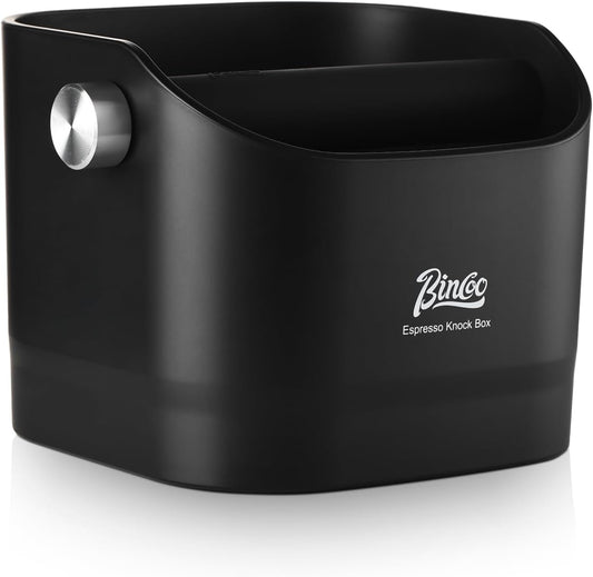 Espresso Knock Box - Bincoo Black Espresso Machine Knock Box/Espresso Grounds Knock Box, Barista Style Coffee Knock Box for Grounds with Removable Shock-Absorbent Knock Bar and Anti-Slip Base. (Black)