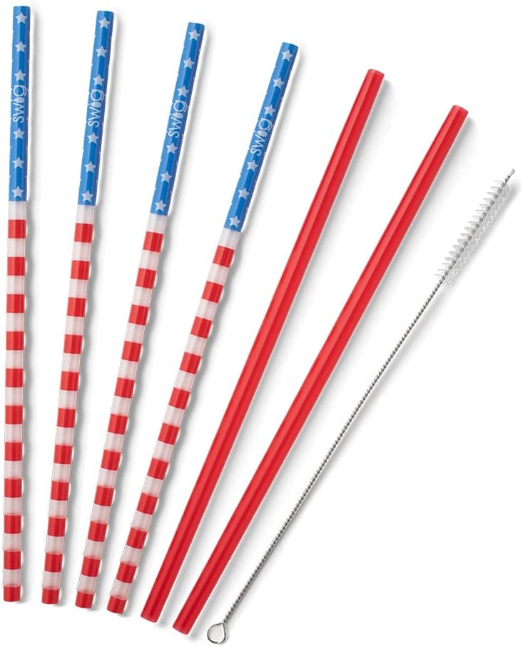 Swig Life Reusable Straws Stars & Stripes + Red Tall Straw Set & Cleaning Brush, Each Straw is 10.25 inch Long (Fits Swig Life 20oz Tumblers, 22oz, and 32oz Tumblers)