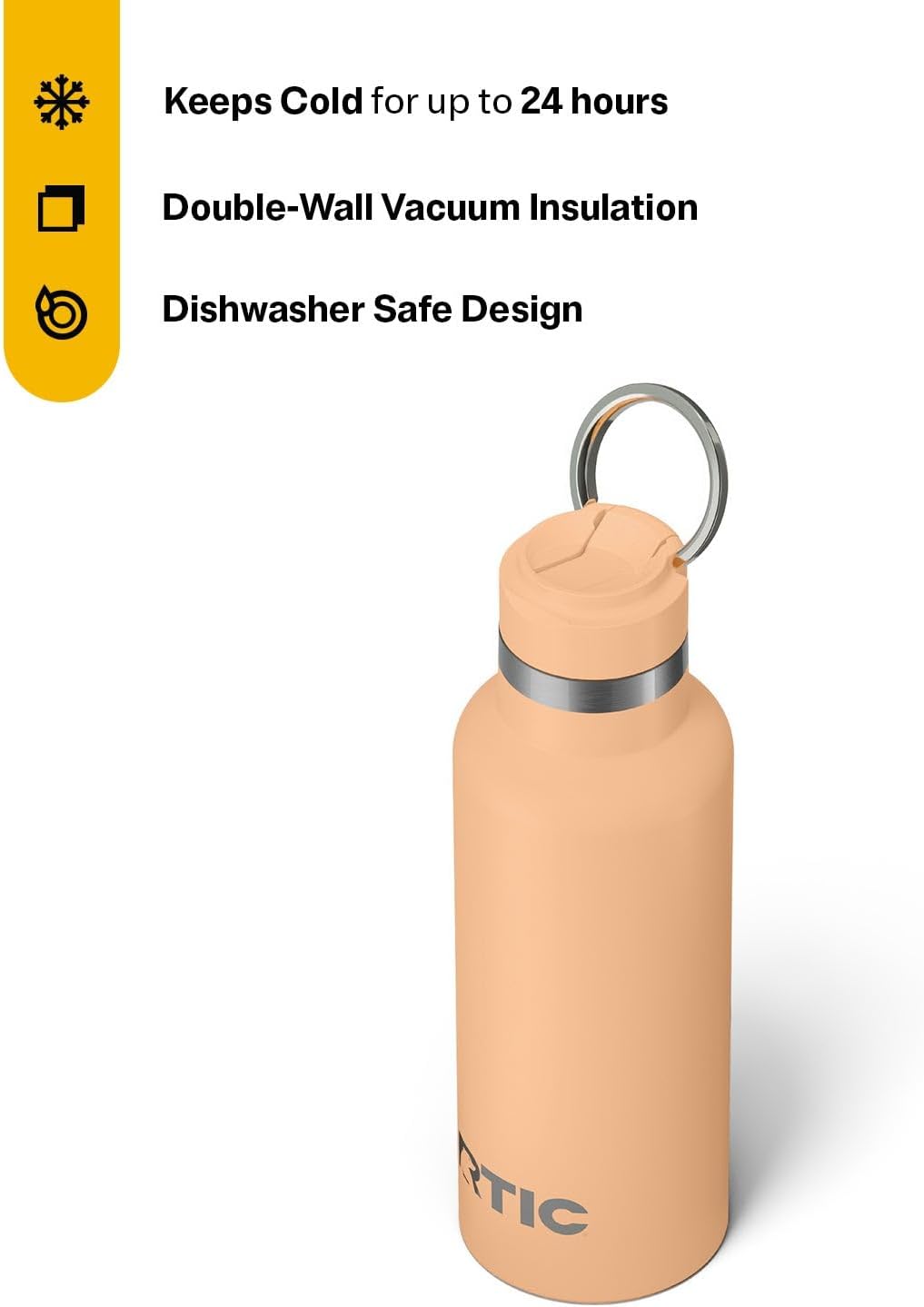 RTIC 16oz Journey Bottle Metal Stainless Steel Vacuum Insulated, BPA Free, Reusable, for Water, Hot and Cold Drinks, Travel, Sports, Camping, Peach Tea