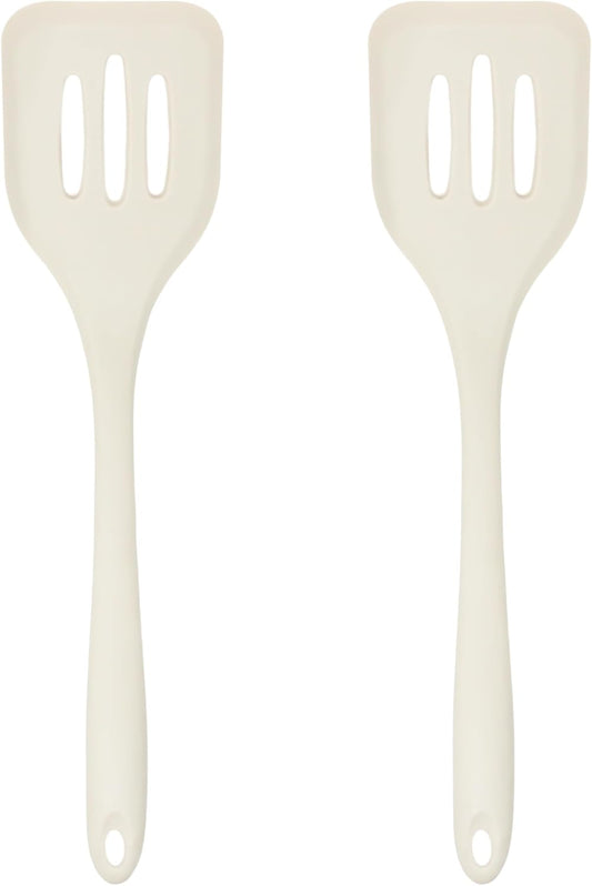 Silicone Slotted Turner Set – 2-Piece Set of Turner Spatulas for Eggs and Pancakes – Kitchen Tools and Accessories with Comfortable Handles, Heat-Resistant Utensils for Cooking & Baking – Cream