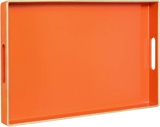 MAONAME Orange Serving Tray with Handles, Modern Decorative Trays for Coffee Table, Plastic Rectangular Trays for Ottoman, Bathroom, Halloween Decor, 15.8” x 10.2” x1.4
