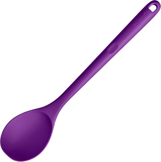 600ºF Heat Resistant Silicone Spoon: U-Taste 13.3in Solid Kitchen Cooking Spoon, Nonstick Food Grade Large & Long Soup Rubber Utensil for Mixing, Serving, Stirring, Basting, for Pot Cookware (Purple)