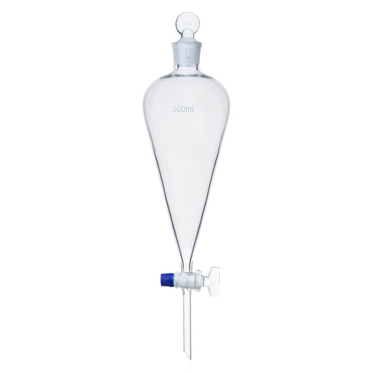 Conical Separatory Funnel with Pear Shape, Vol.500ml, 3.3 Borosilicate Glass Material, Ground-in Glass Stopper and Stopcock, SFG500-001