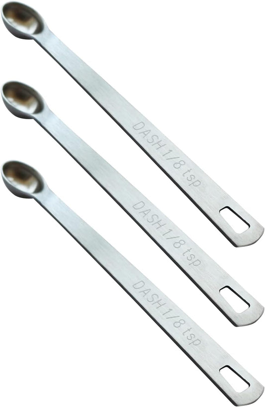 3PCS 1/8 Teaspoon(1/8tsp, 0.625 ml, Dash) Single Tiny Measuring Spoon, Small Individual Stainless Steel Measure Spoons Only