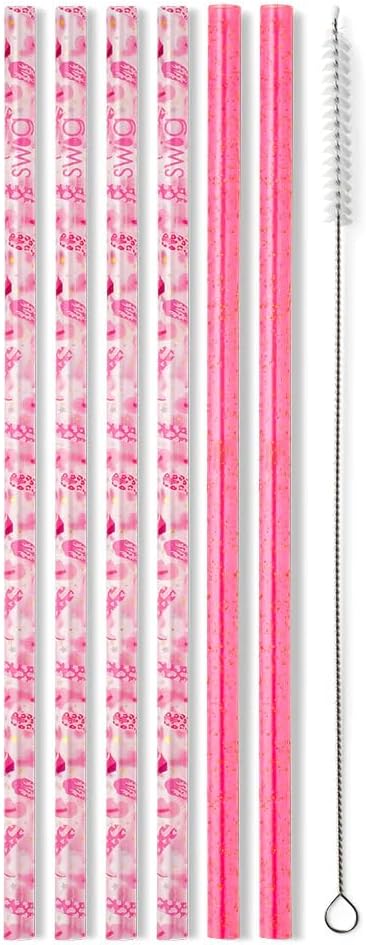 Swig Life Reusable Straws Let's Go Girls + Pink Glitter Tall Straw Set & Cleaning Brush, Each Straw is 10.25 inch Long (Fits Swig Life 20oz Tumblers, 22oz, and 32oz Tumblers)