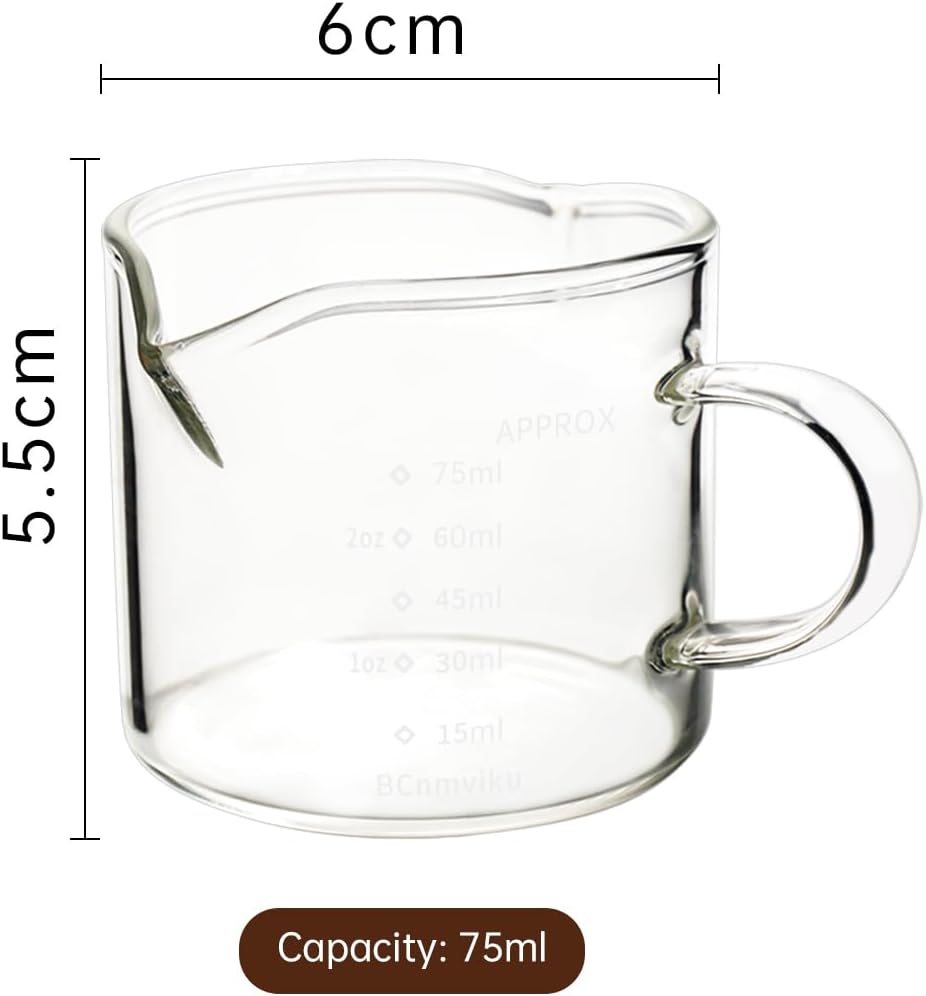 2 Pack Double Spouts Measuring Triple Pitcher Milk Cup 75ML Espresso Shot Glasses Parts Clear Glass