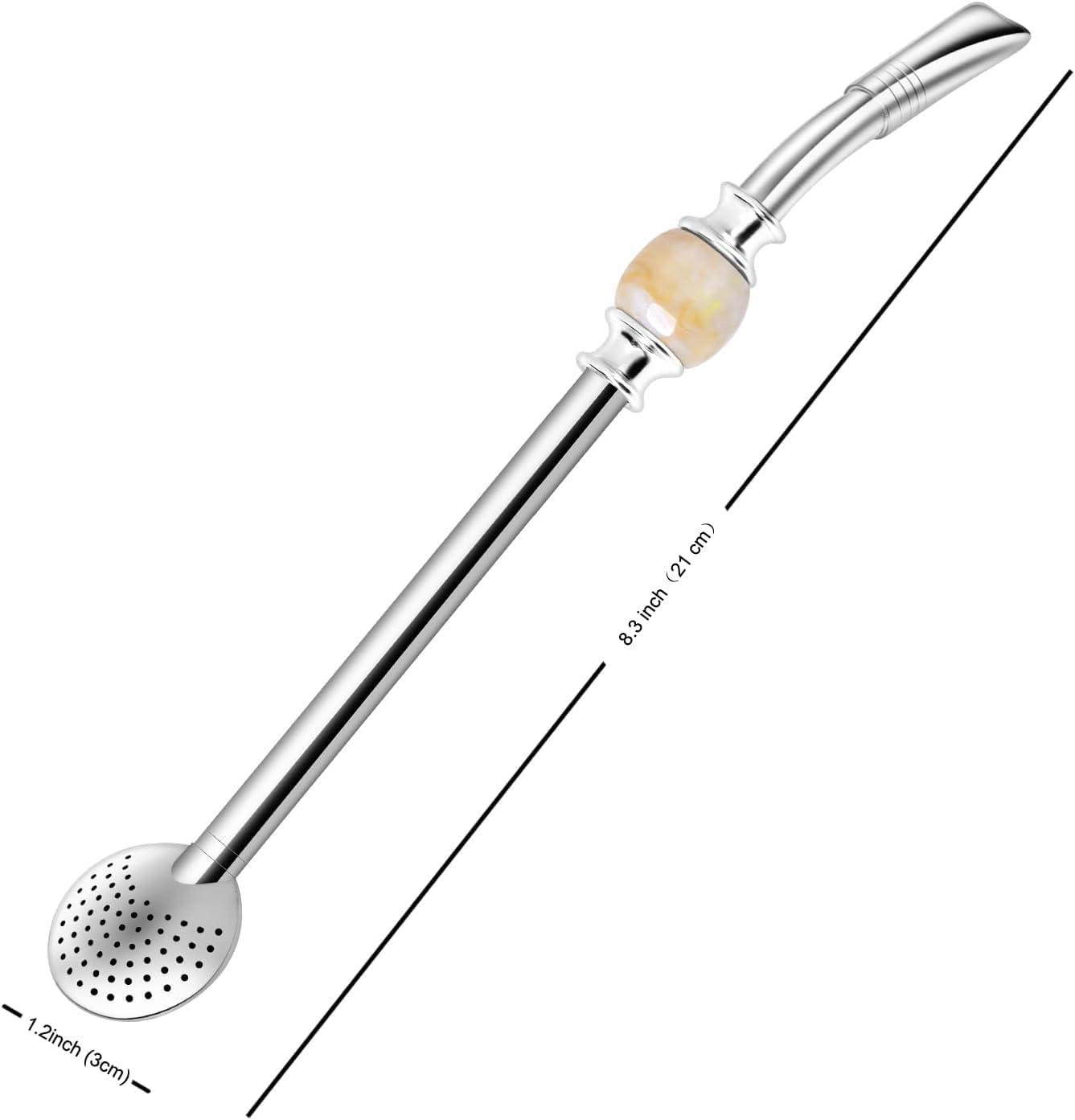 Reusable Bombilla Yerba Mate Straw - Stainless Steel Removable Spoon Style Filter with a Beautiful Bead - Metal Straw for Drinking Loose Leaf Tea, Coffee, Cocktails - Includes Cleaning Brush by Beruth