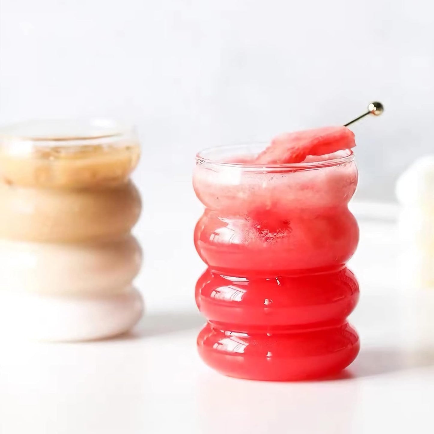 4 Pcs Drinking Glasses with Glass Straw 14oz Glassware Set,Cocktail Glasses,Iced Coffee Glasses,Beer Glasses,Ideal for Water,Soda,Tea,Gift - with Cleaning Brushe