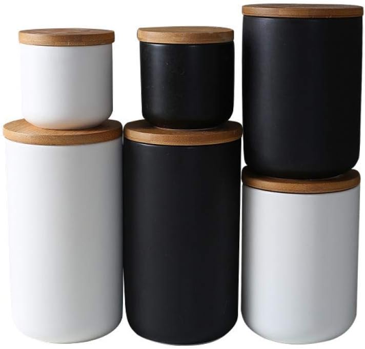 jessie Ceramic Storage Containers with Airtight Seal Bamboo Lids Kitchen Canisters for Tea Spice Seasoning Sugar Coffee (black, 260ml/9 oz)