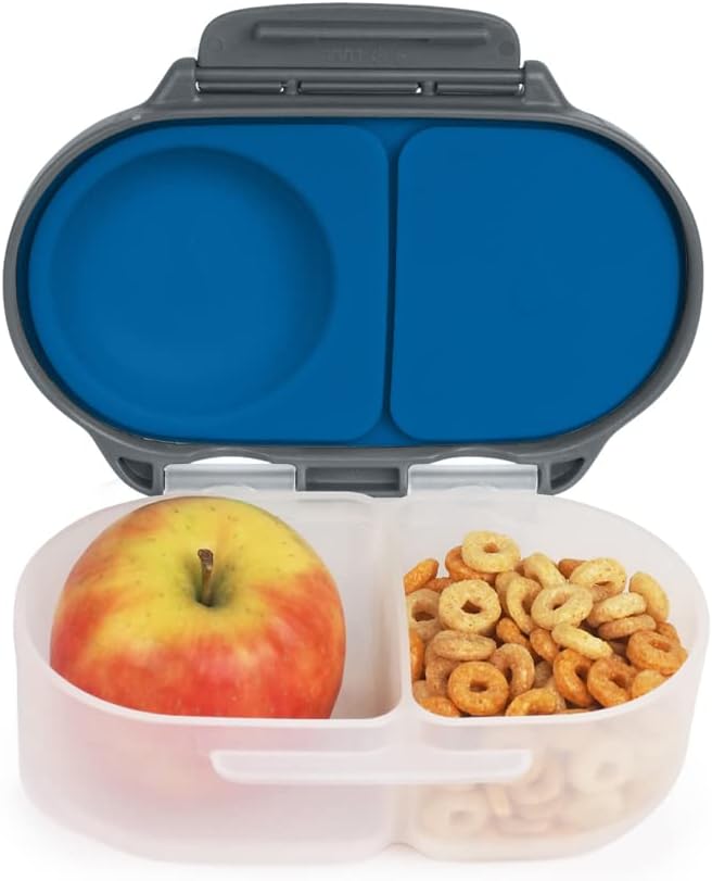 b.box Snack Box for Kids & Toddlers: 2 Compartment Snack Containers, Mini Bento Box, Lunch Box. Leak Proof, BPA free, Dishwasher safe. School Supplies. Ages 4 months+ (Blue Slate, 12oz capacity)