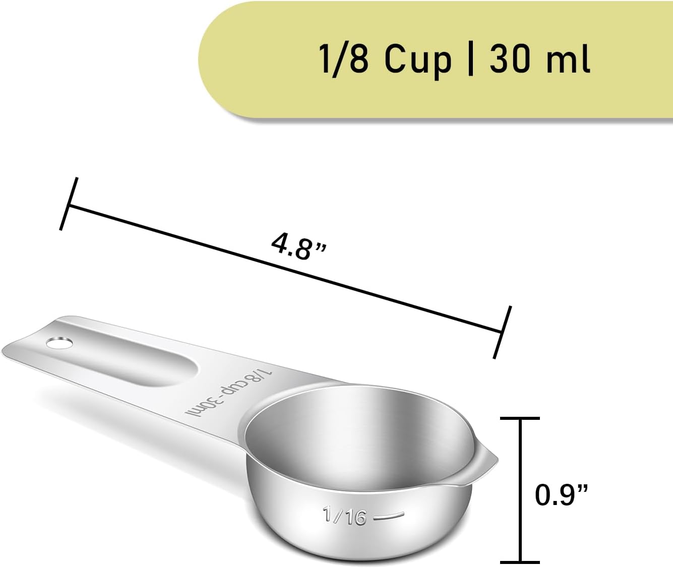 1PCS 1/8Cup (30ml, 1oz) Single Measuring Cup, Stainless Steel Measure Scoop, Metric and US Measurement, Heavy Duty, Dishwasher Safe