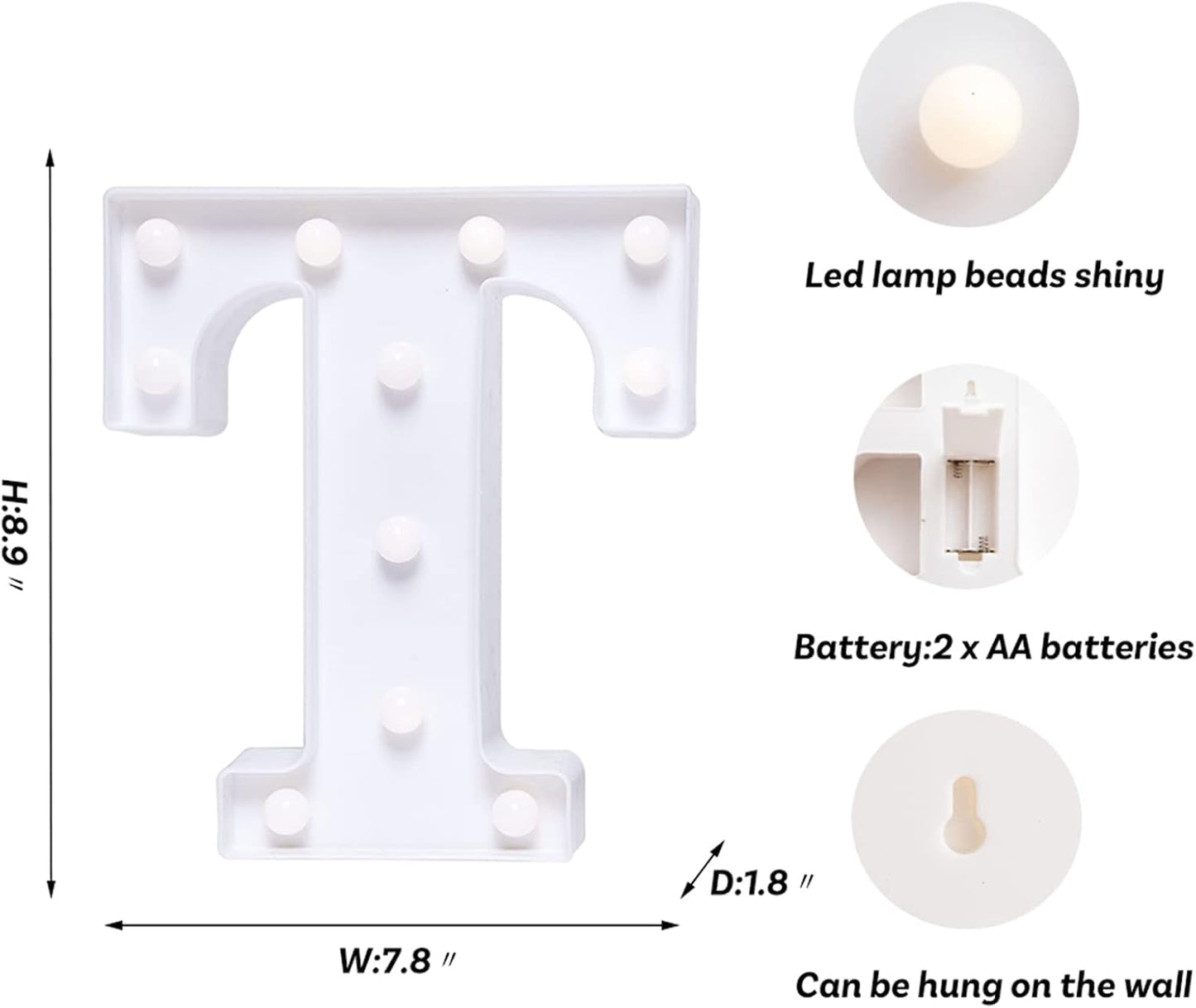 Foaky LED Letter Lights Sign Marquee Light Up Letters Sign for Night Light Wedding/Birthday Party Battery Powered Christmas Lamp Home Bar Decoration(T)