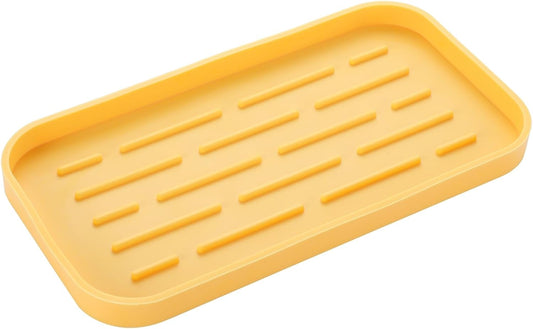 Silicone Kitchen Sink Organizer Tray for Multiple Usage,Easy Clean,Eco-Friendly Sponges Holder for Kitchen Bathroom Counter or Sink,Dish Soap Dispenser,Scrubber,Bottle,Cup Yellow 10”x 5.3”