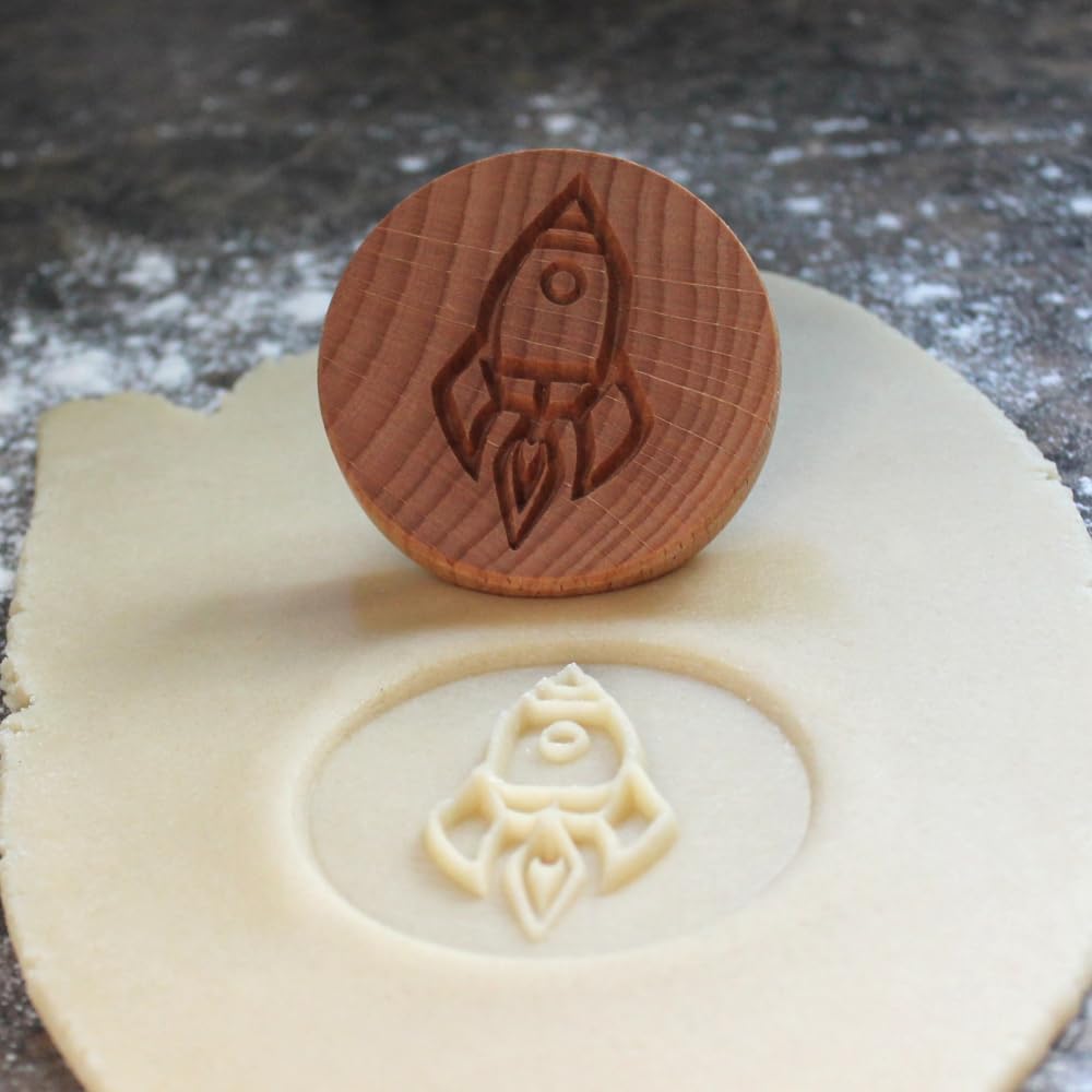 Wood Cookie Stamp, 2.5 Inch (Rocket Ship CS-077)