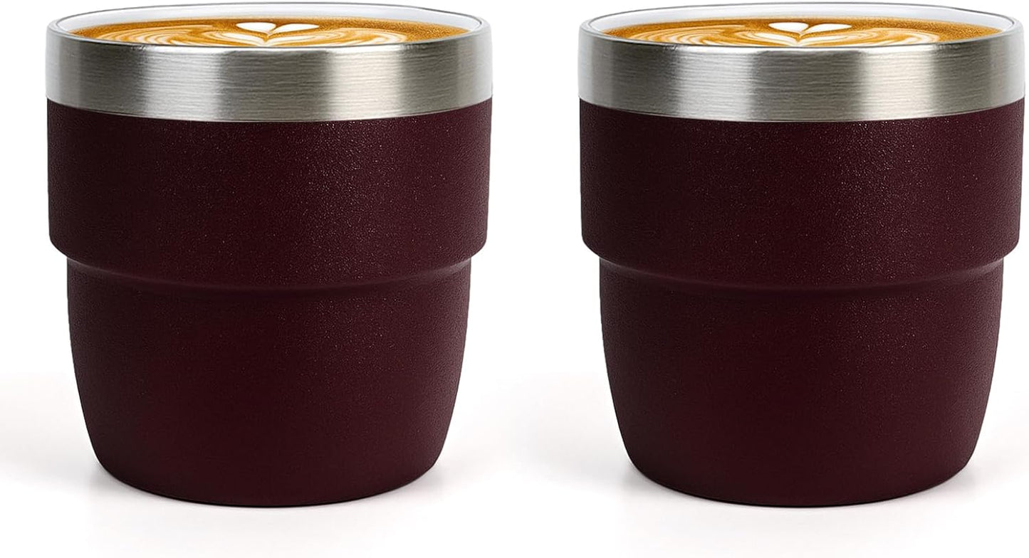 Zenbo 4 oz Espresso/Coffee Cups Set of 2, Ceramic-Lined Double Wall Vacuum Insulated 18/8 Stainless Steel, Stackable & Dishwasher Safe, Space-Saving, Compatible with Most Espresso & Coffee Makers