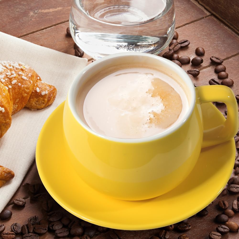 Porcelain Coffee Cup with Saucer 270ml/9oz, Minimalist Design, Perfect for Latte, Cappuccino, and Tea, Yellow