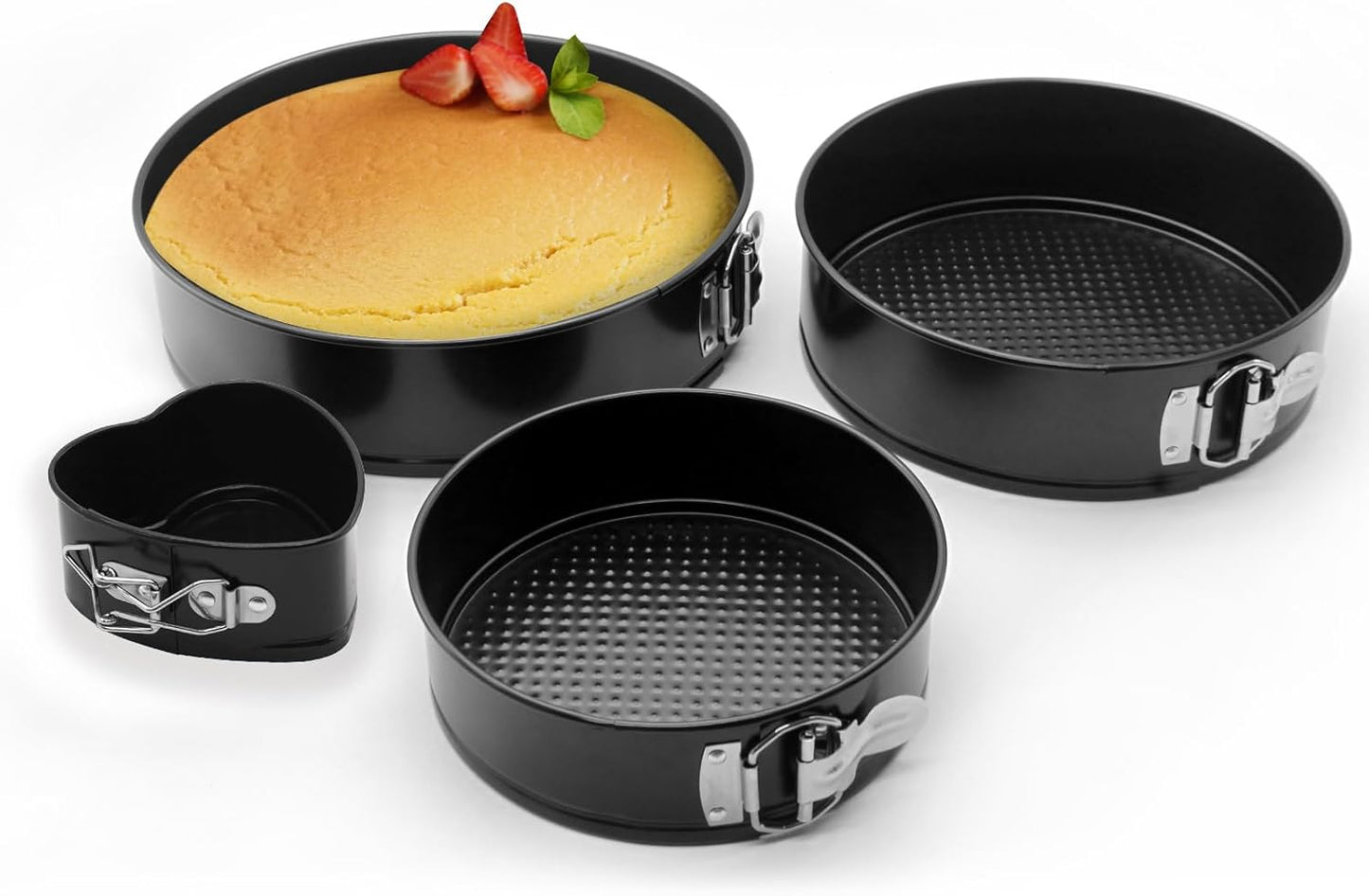 SHIKORI Cake Pan Set for Baking, Non-Stick Springform Pans Set of 4 (4, 7, 9 10 inch), Round Cheesecake Pan, Leak-Proof Cake Pans with Removable Bottom-Heart 4 Pcs
